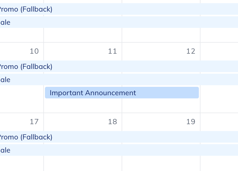 Calendar screenshot showing temporary content override